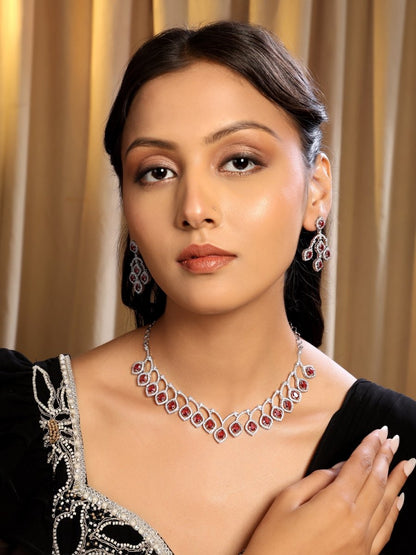 Majestic Teardrop American Diamond Necklace & Earring Set - Opal Touch