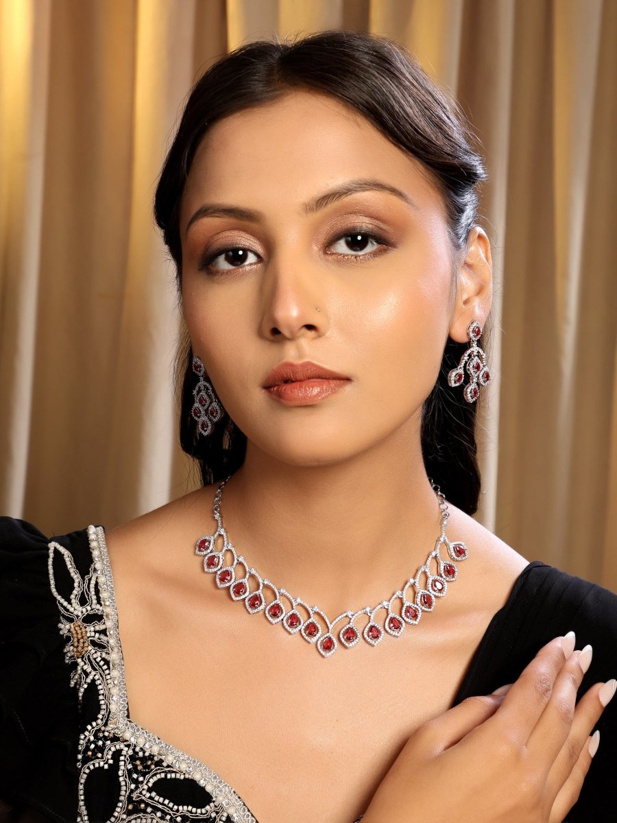 Majestic Teardrop American Diamond Necklace & Earring Set - Opal Touch