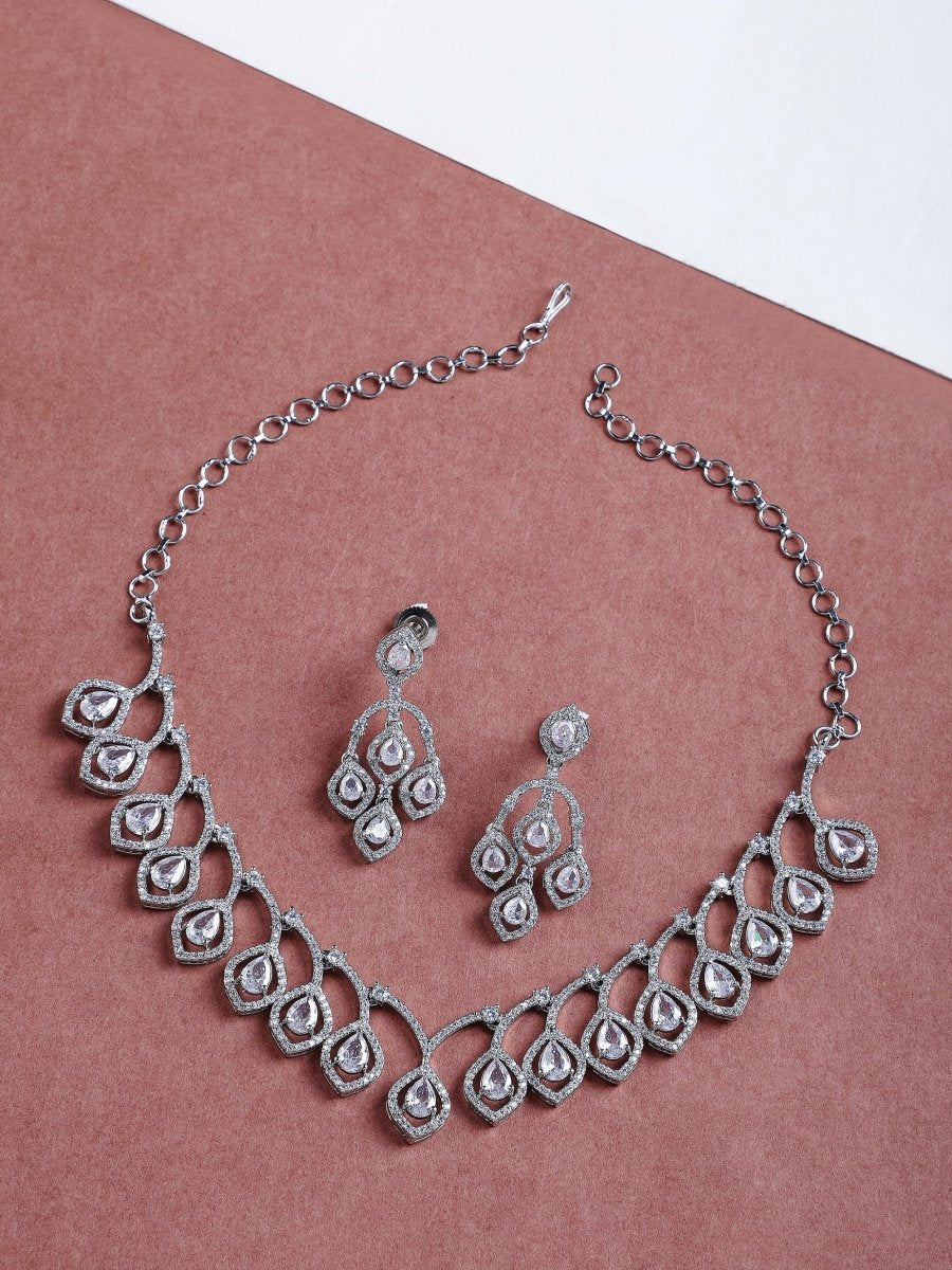 Majestic Teardrop American Diamond Necklace & Earring Set - Opal Touch