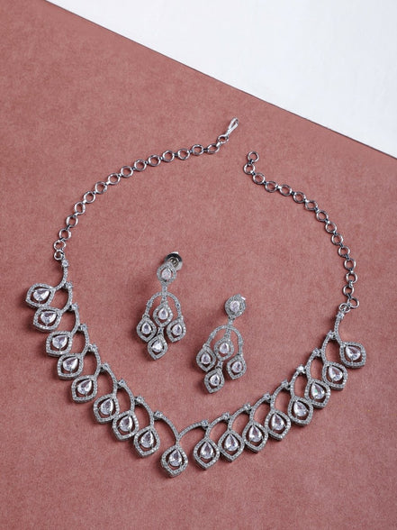 Majestic Teardrop American Diamond Necklace & Earring Set - Opal Touch