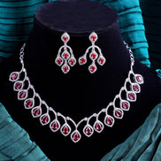 Majestic Teardrop American Diamond Necklace & Earring Set - Opal Touch