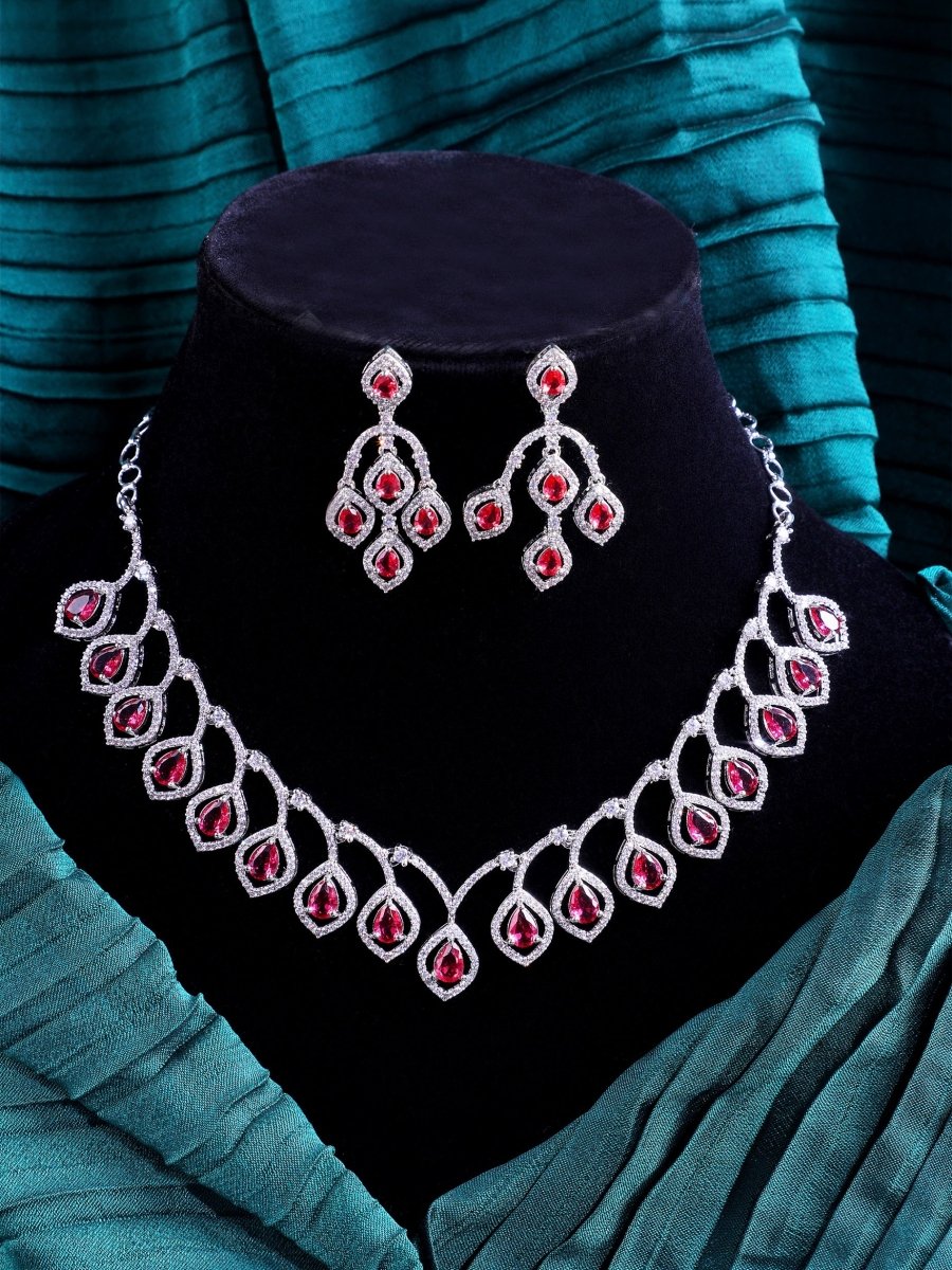 Majestic Teardrop American Diamond Necklace & Earring Set - Opal Touch