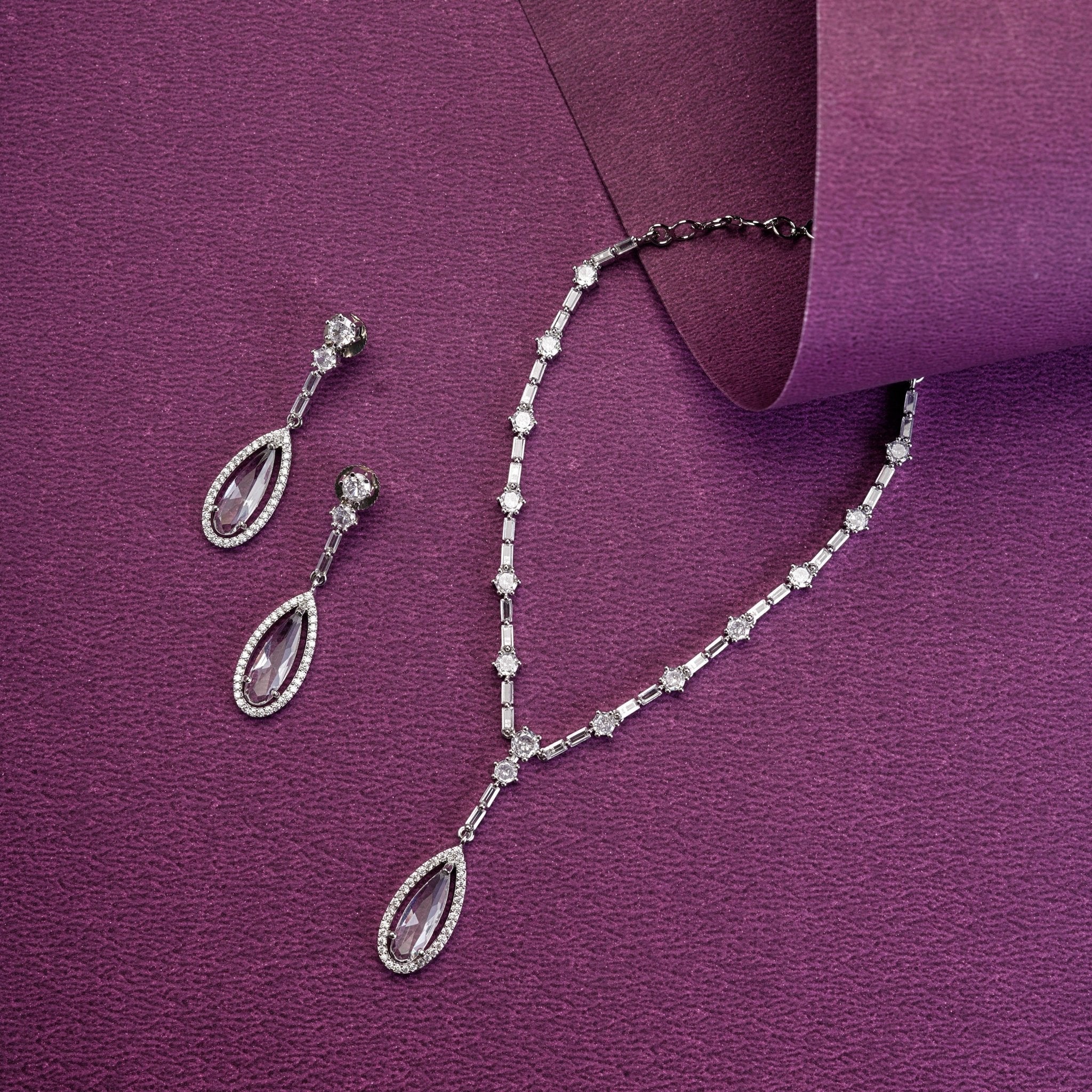 Necklace - Majesty Crystal Rhodium Necklace Set - Opal Touch