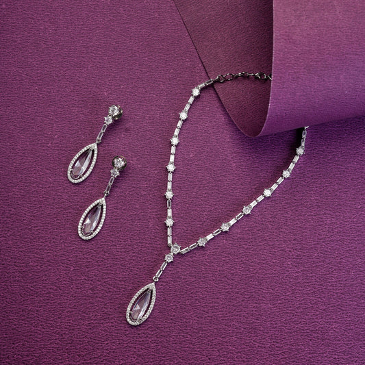 Necklace - Majesty Crystal Rhodium Necklace Set - Opal Touch