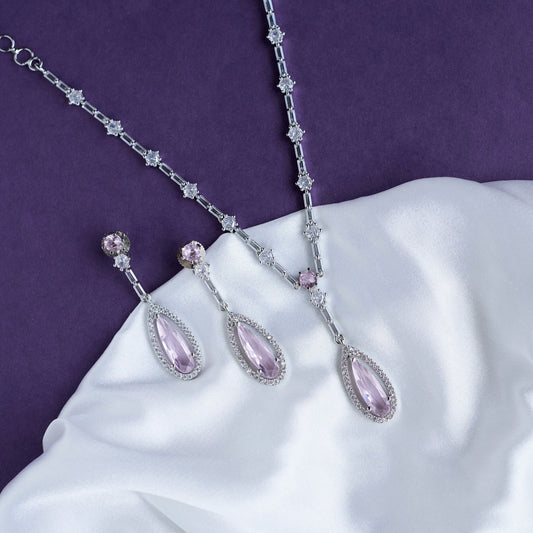 Necklace - Majesty Crystal Rhodium Necklace Set - Opal Touch