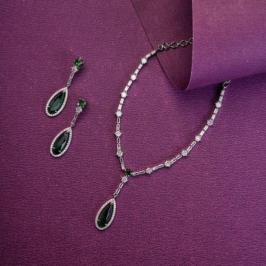 Necklace - Majesty Crystal Rhodium Necklace Set - Opal Touch