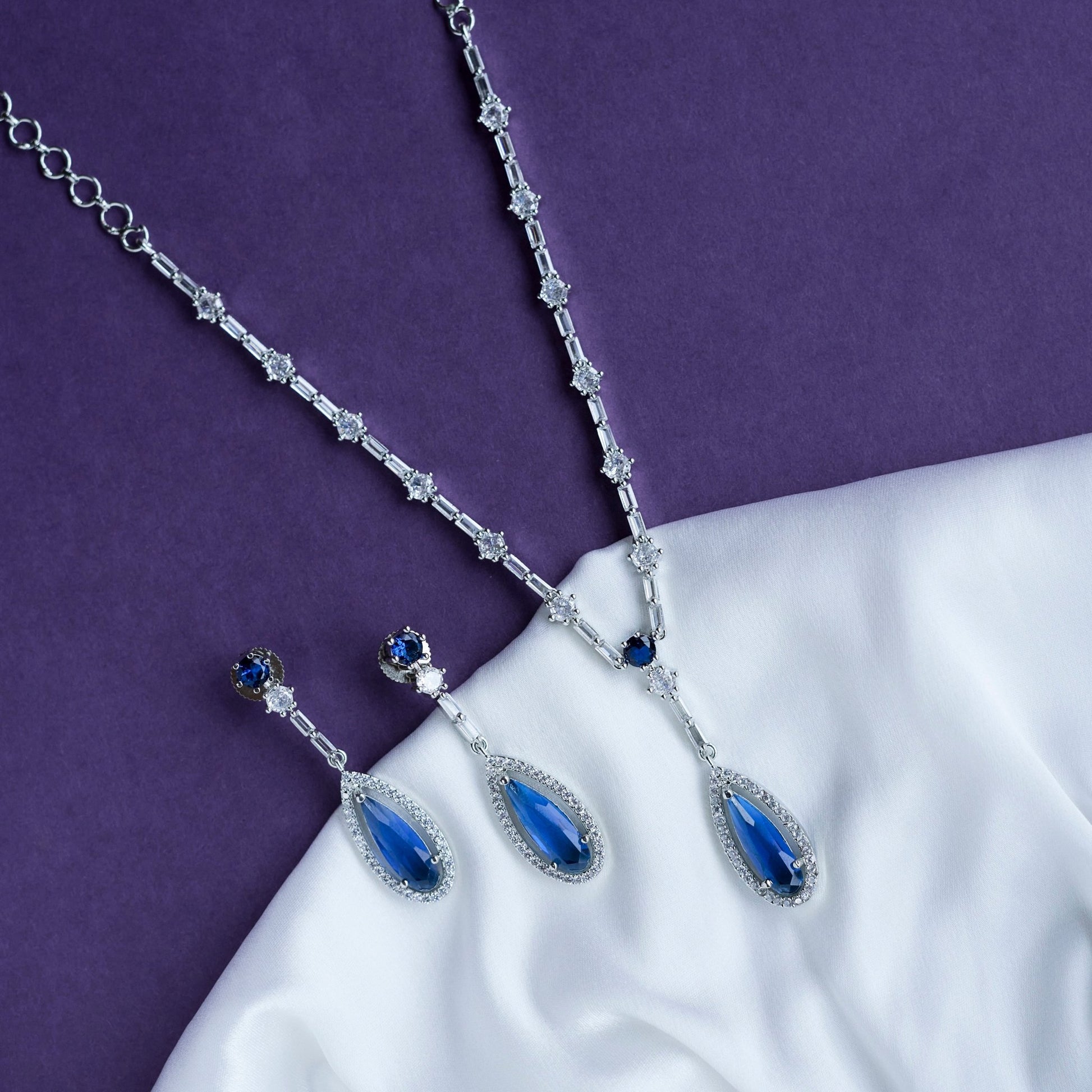 Necklace - Majesty Crystal Rhodium Necklace Set - Opal Touch