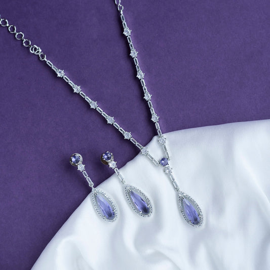 Necklace - Majesty Crystal Rhodium Necklace Set - Opal Touch