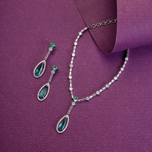 Necklace - Majesty Crystal Rhodium Necklace Set - Opal Touch