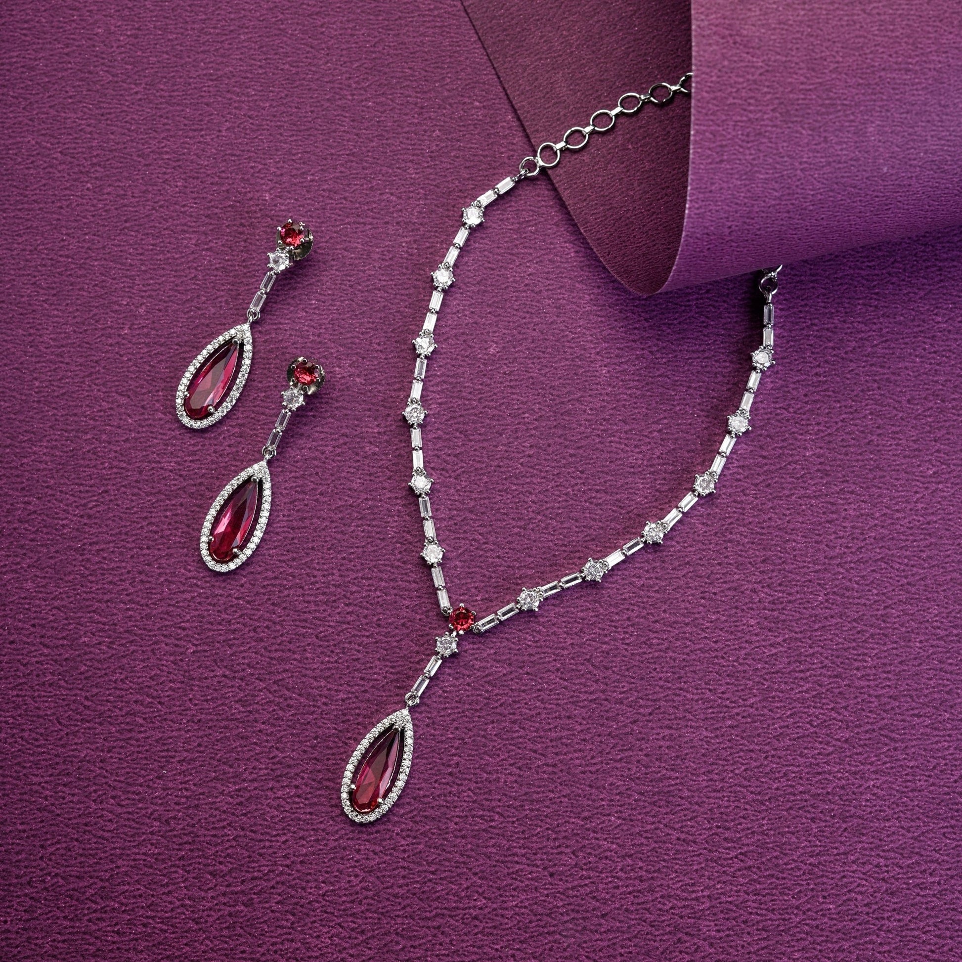 Necklace - Majesty Crystal Rhodium Necklace Set - Opal Touch