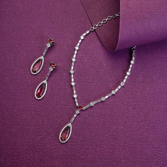 Necklace - Majesty Crystal Rhodium Necklace Set - Opal Touch