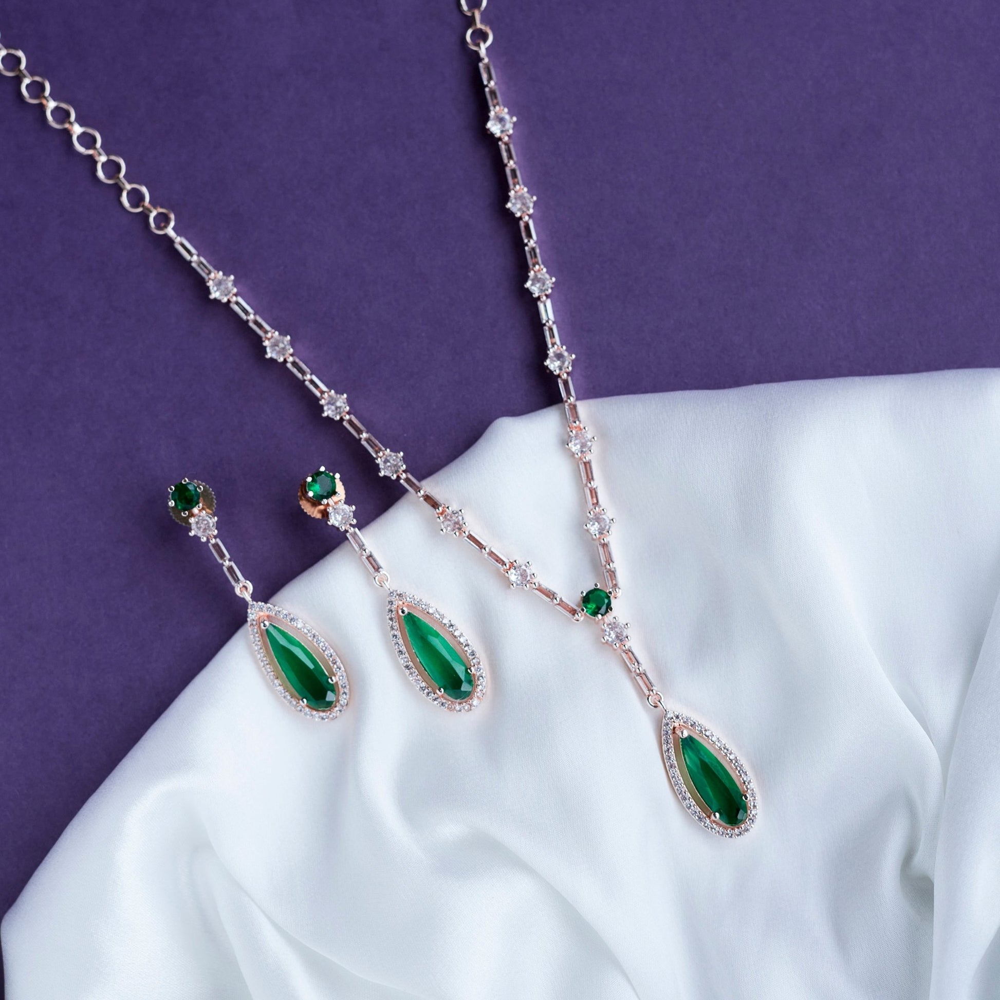 Necklace - Majesty Crystal Rose Gold Necklace Set - Opal Touch