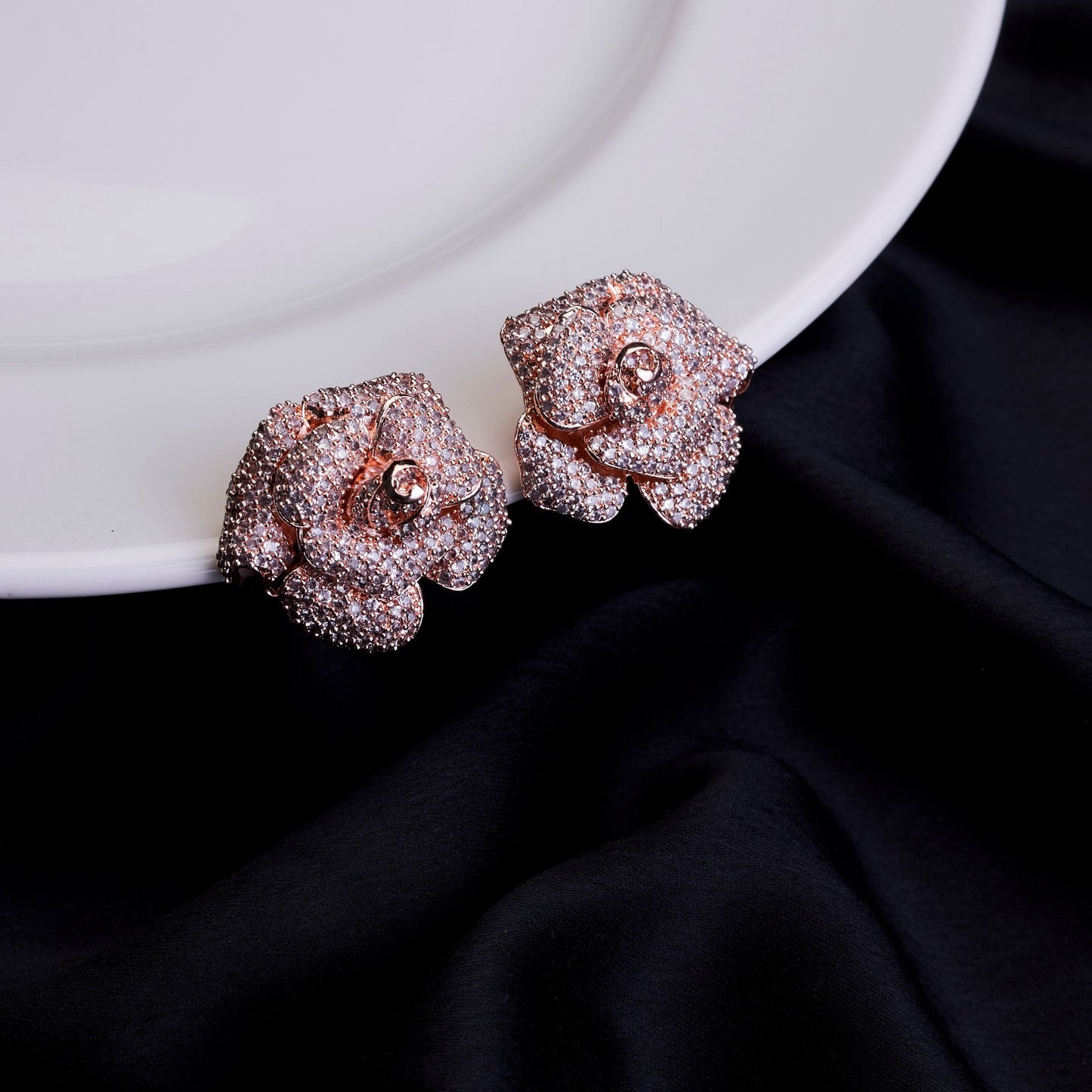 Studs - Majesty Floral Shining Studs in Rose Gold - Opal Touch