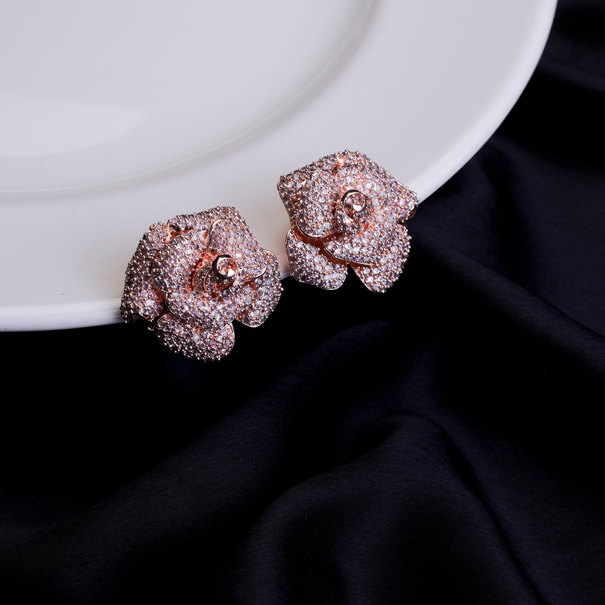 Studs - Majesty Floral Shining Studs in Rose Gold - Opal Touch