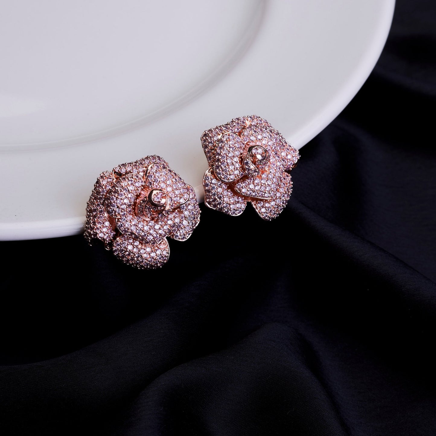 Studs - Majesty Floral Shining Studs in Rose Gold - Opal Touch