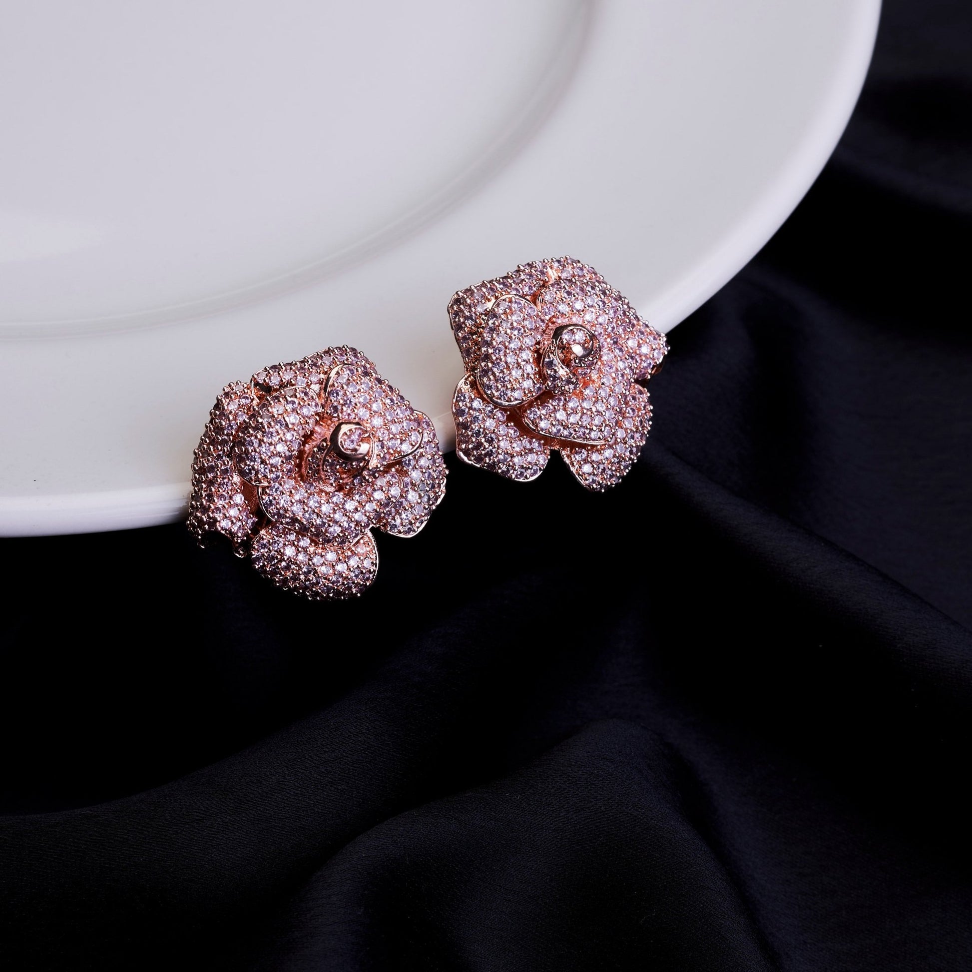 Studs - Majesty Floral Shining Studs in Rose Gold - Opal Touch