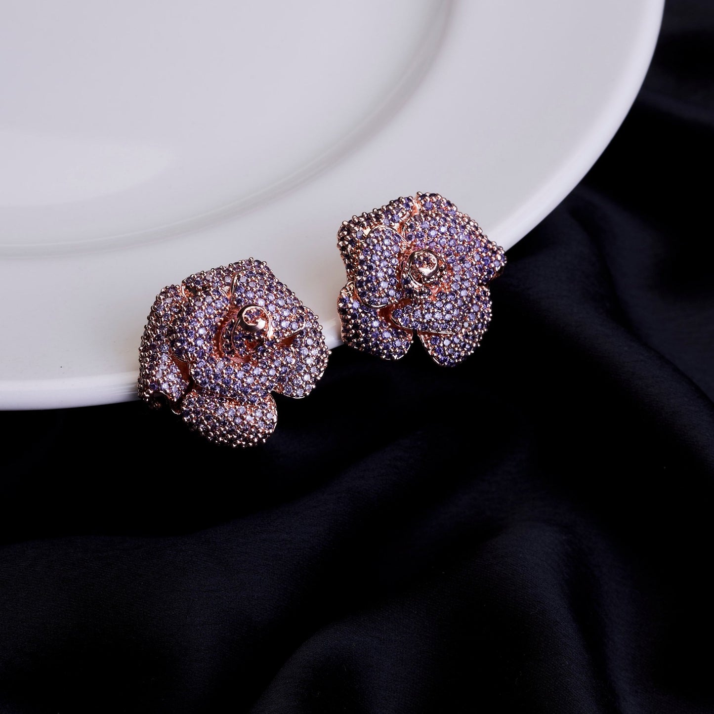 Studs - Majesty Floral Shining Studs in Rose Gold - Opal Touch