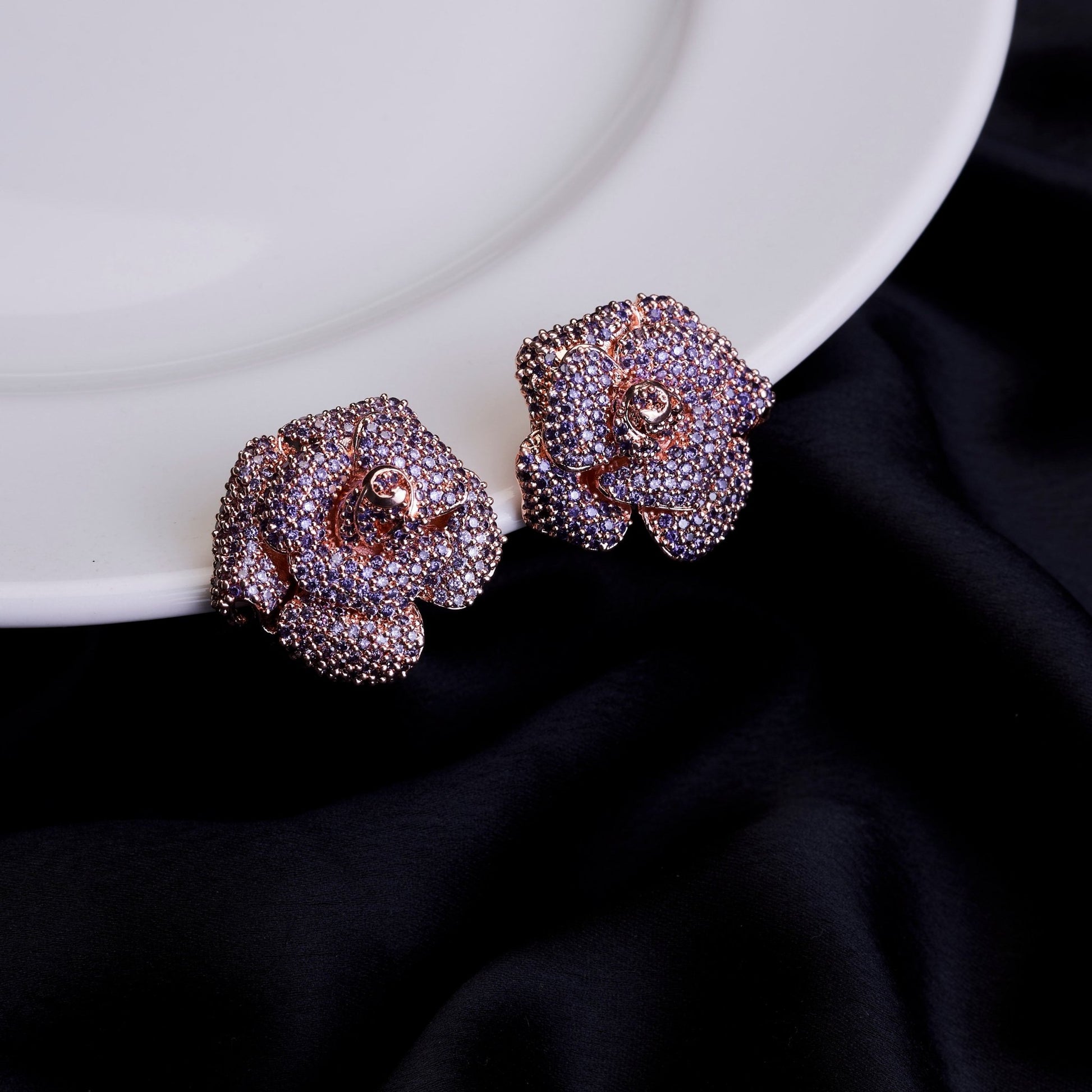 Studs - Majesty Floral Shining Studs in Rose Gold - Opal Touch