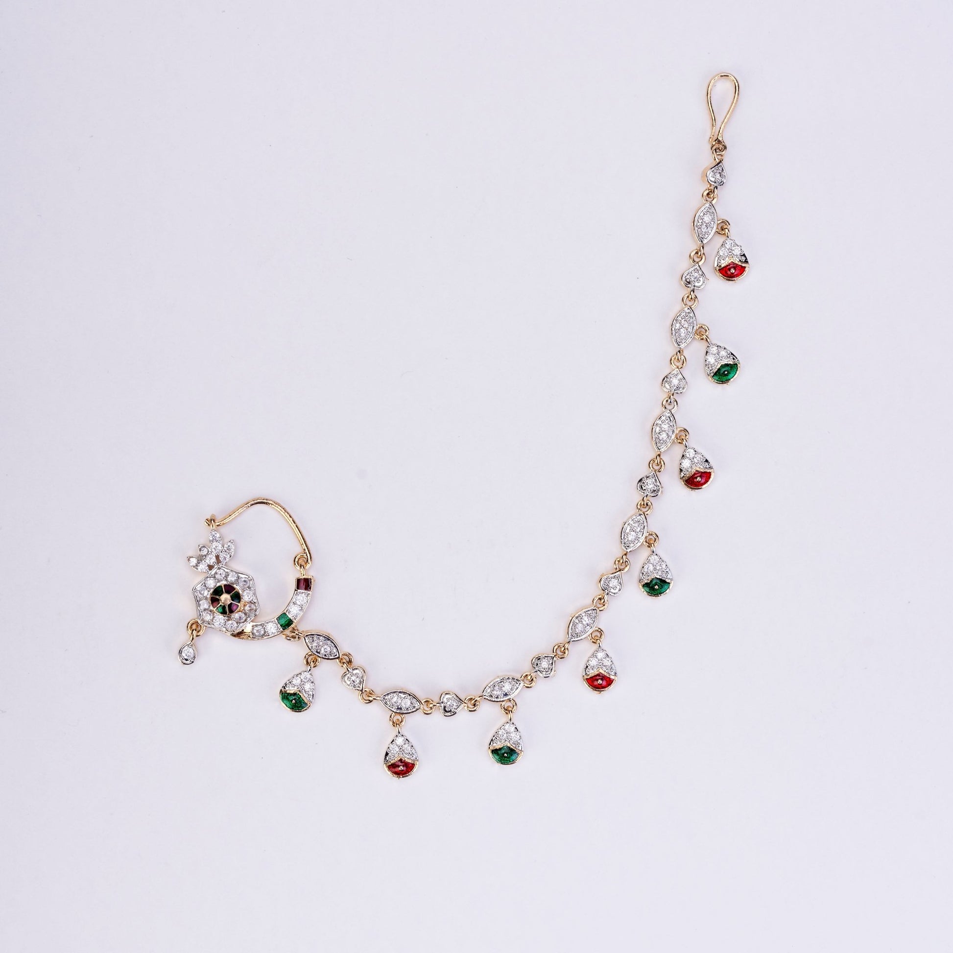 Nose Pin - Manohari Two Tone Gold Silver Nath - Opal Touch