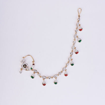 Nose Pin - Manohari Two Tone Gold Silver Nath - Opal Touch