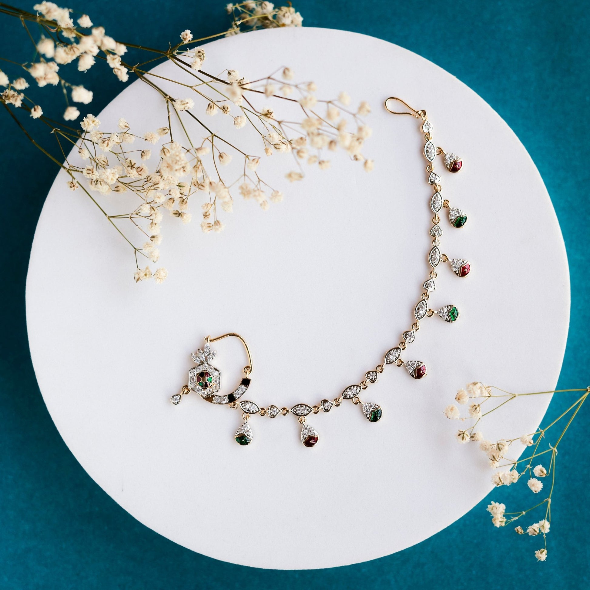 Nose Pin - Manohari Two Tone Gold Silver Nath - Opal Touch