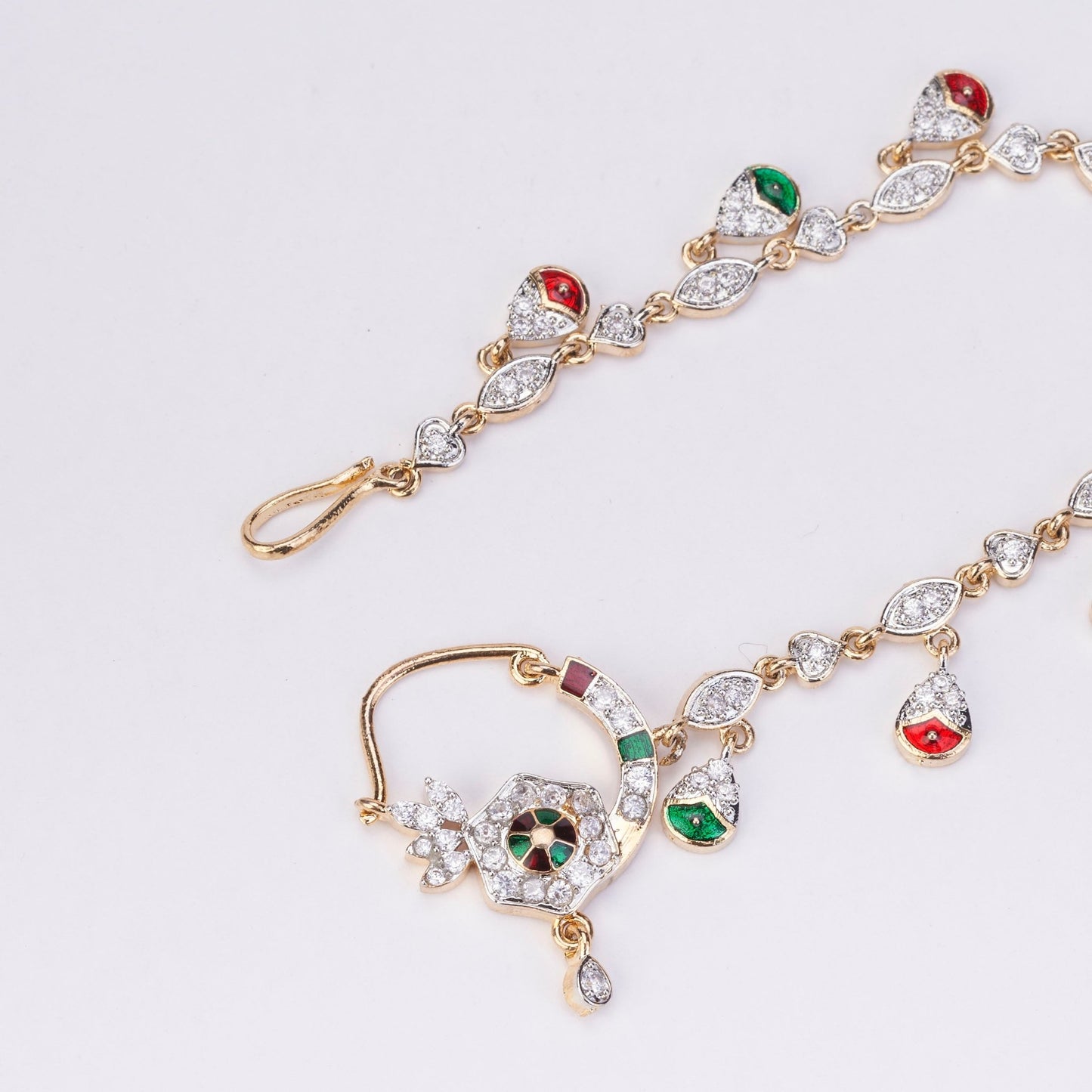 Nose Pin - Manohari Two Tone Gold Silver Nath - Opal Touch