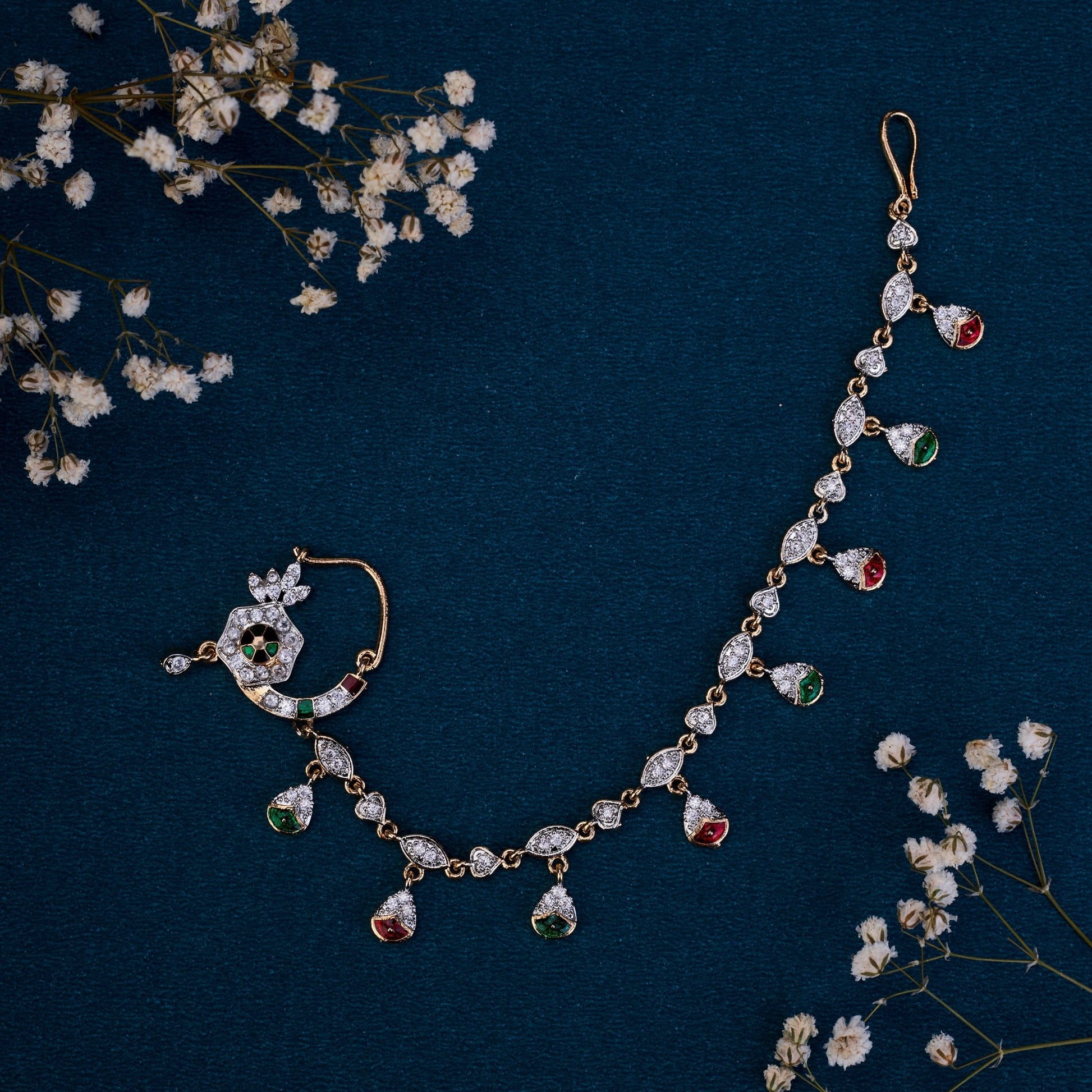 Nose Pin - Manohari Two Tone Gold Silver Nath - Opal Touch