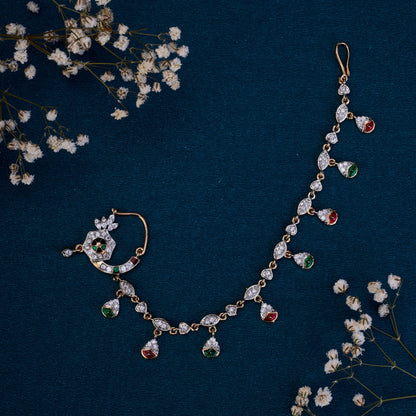 Nose Pin - Manohari Two Tone Gold Silver Nath - Opal Touch