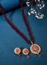 Necklace - Maroon Beaded Kundan Pendant Set - Opal Touch