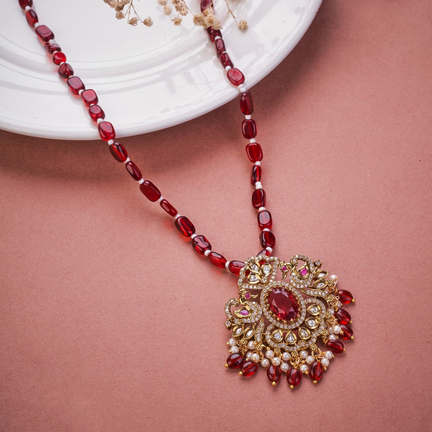 Locket Set - Mayura Elegance Mehendi Plated Locket Set - Opal Touch