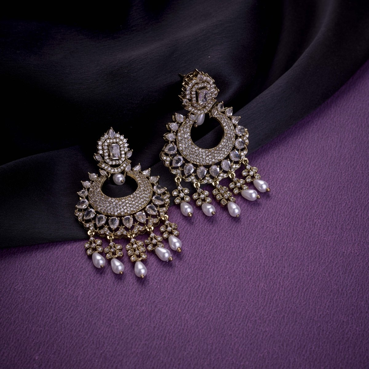 Mehendi Plated Chandelier Earrings with Stone Work - Opal Touch