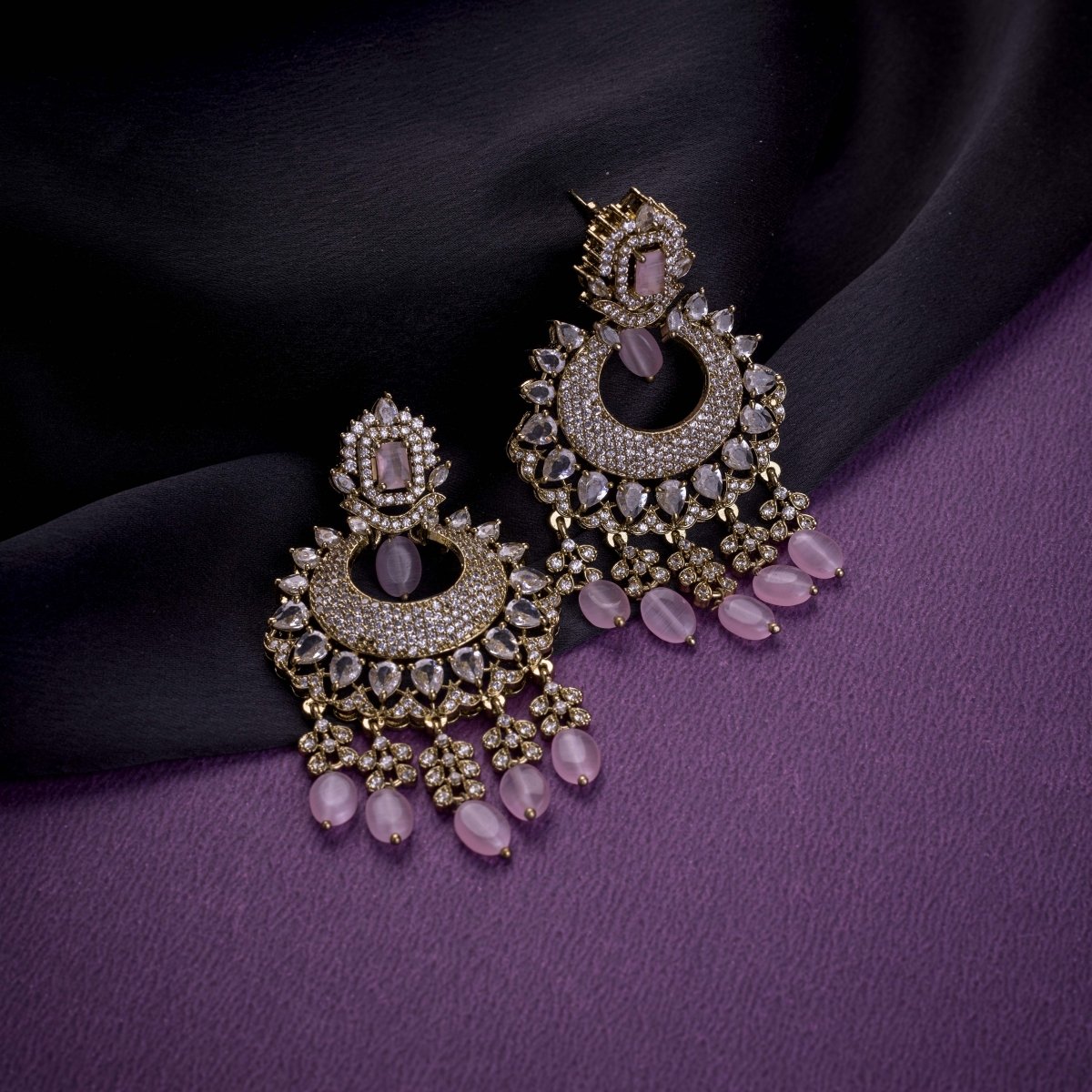 Mehendi Plated Chandelier Earrings with Stone Work - Opal Touch