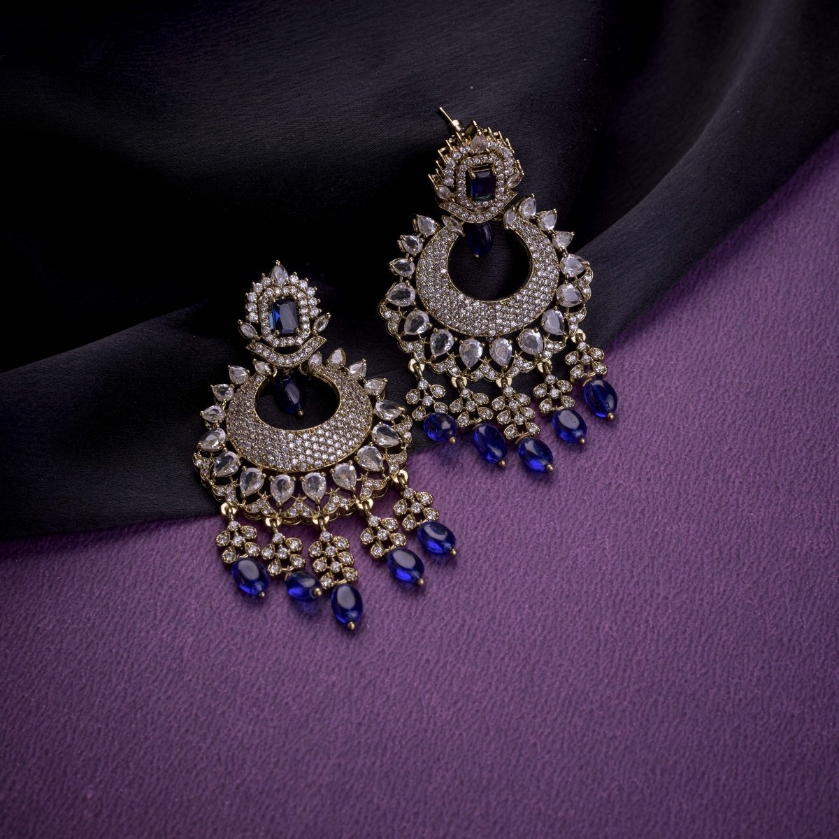 Mehendi Plated Chandelier Earrings with Stone Work - Opal Touch