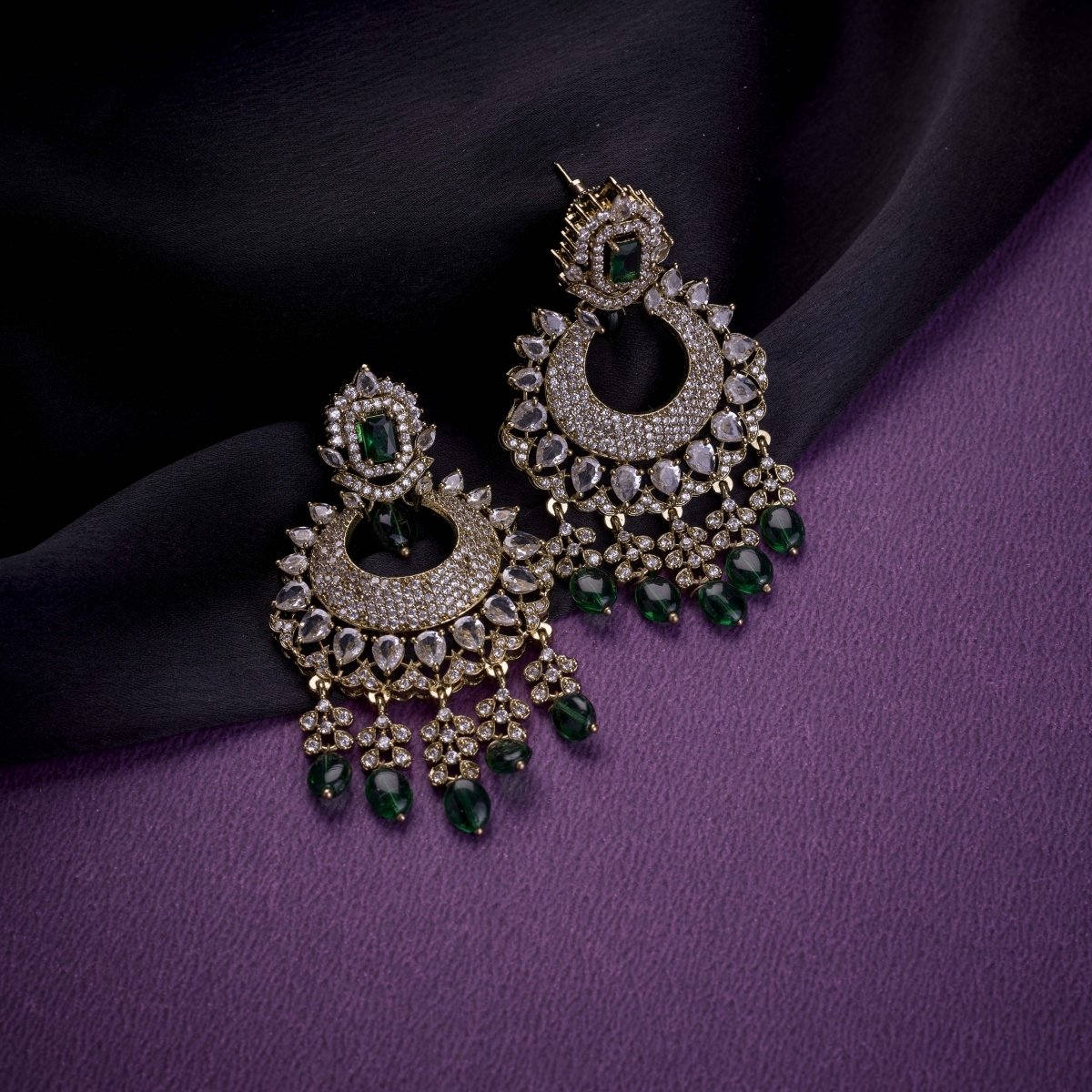 Mehendi Plated Chandelier Earrings with Stone Work - Opal Touch