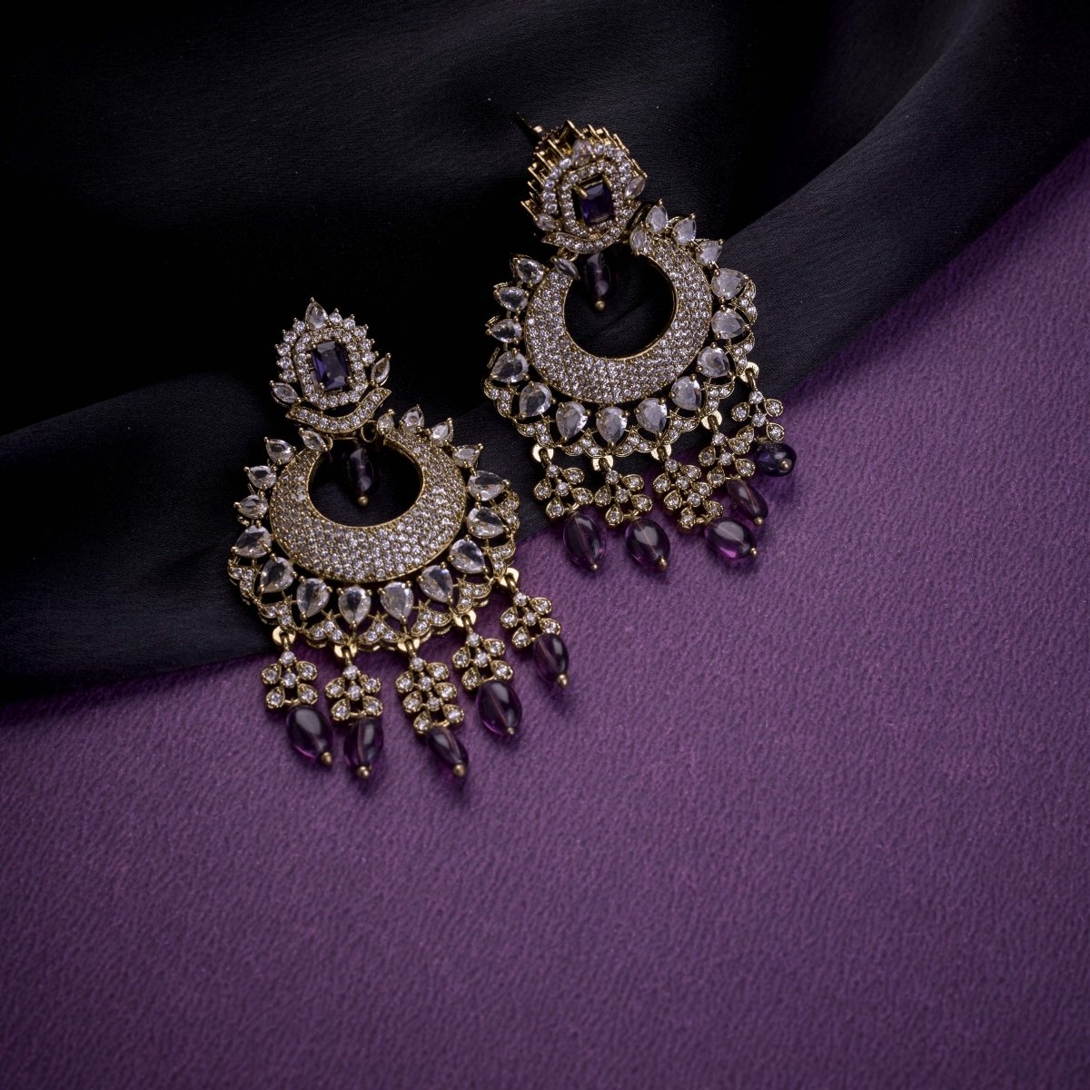 Mehendi Plated Chandelier Earrings with Stone Work - Opal Touch