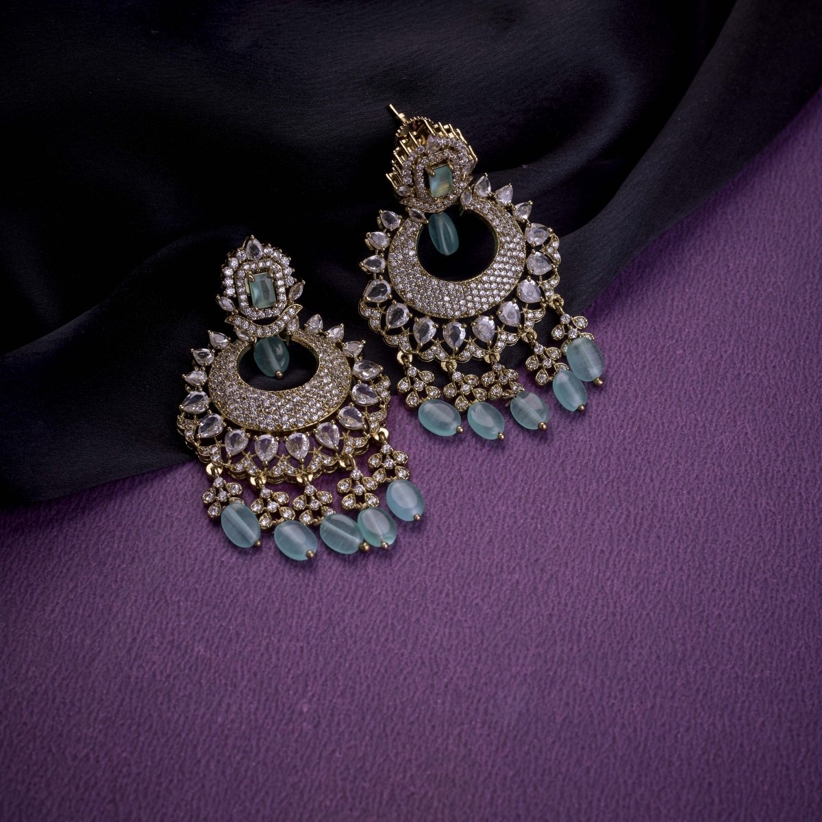 Mehendi Plated Chandelier Earrings with Stone Work - Opal Touch