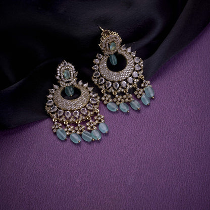 Mehendi Plated Chandelier Earrings with Stone Work - Opal Touch