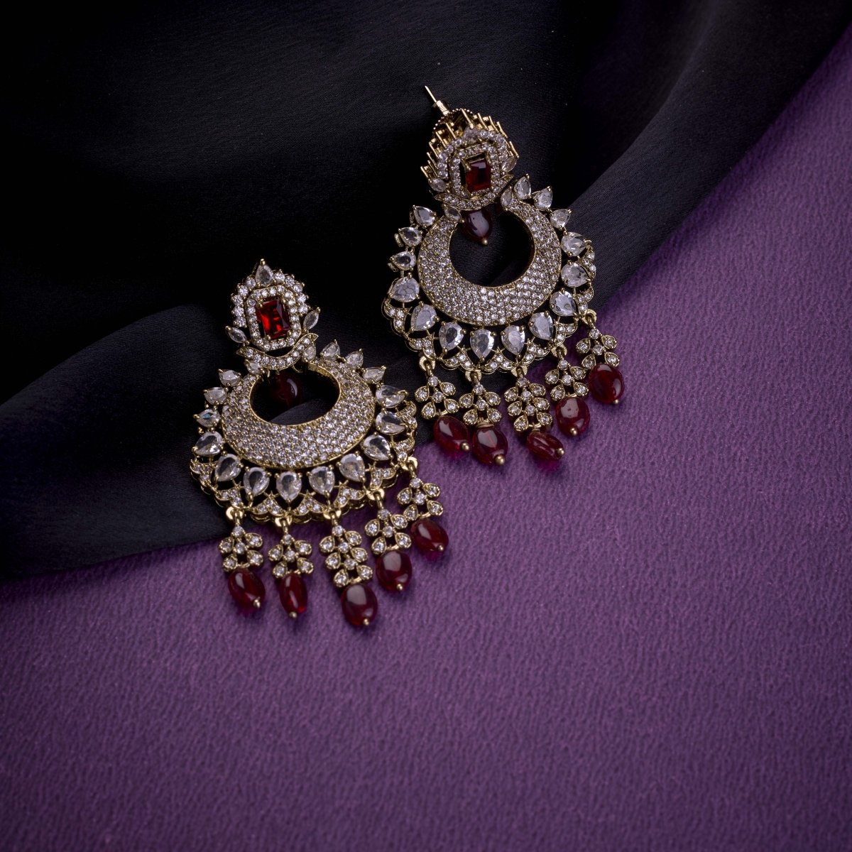 Mehendi Plated Chandelier Earrings with Stone Work - Opal Touch
