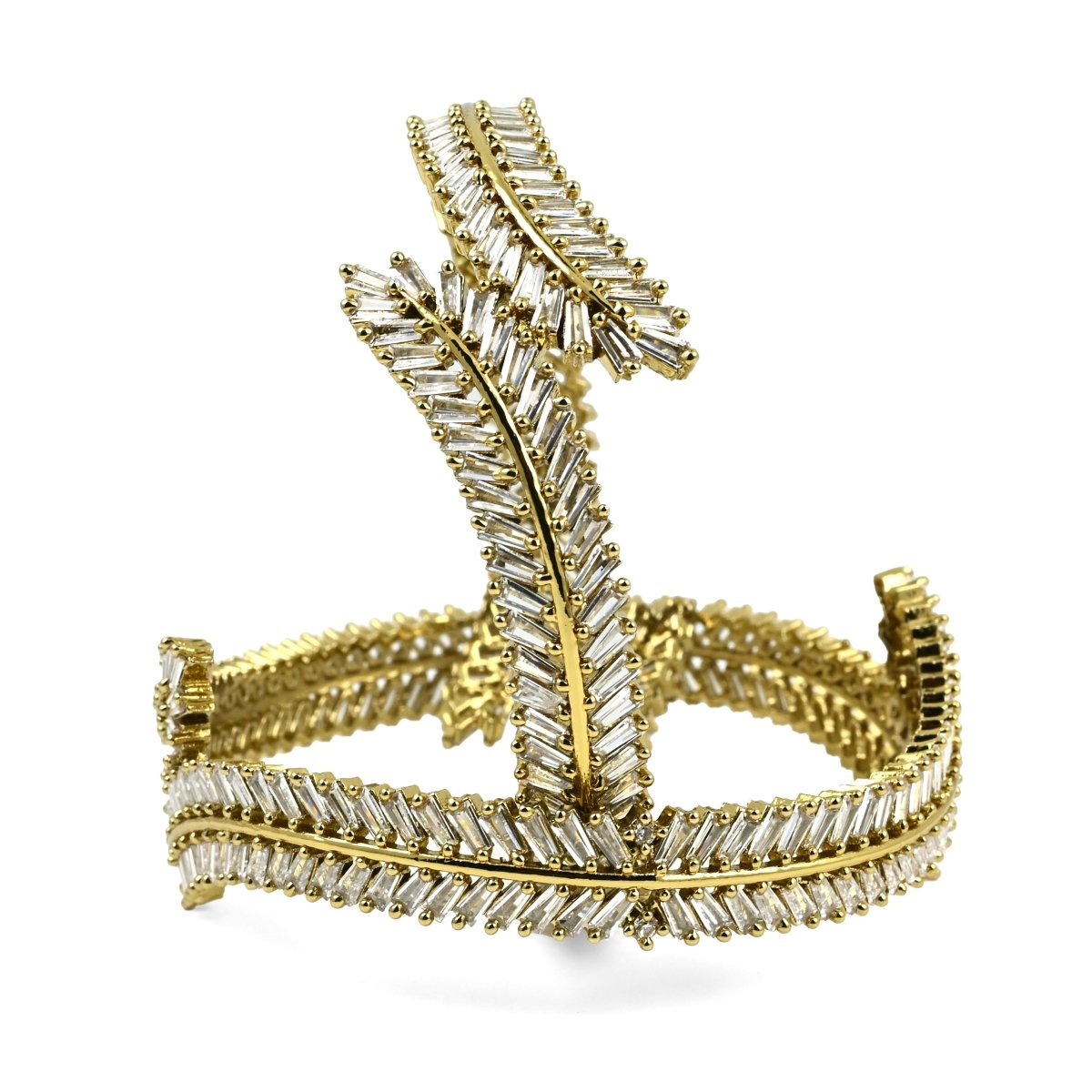 Mehendi Plated CZ Diamond Leaf Pattern Openable Bangles (Pack of 2) - Opal Touch