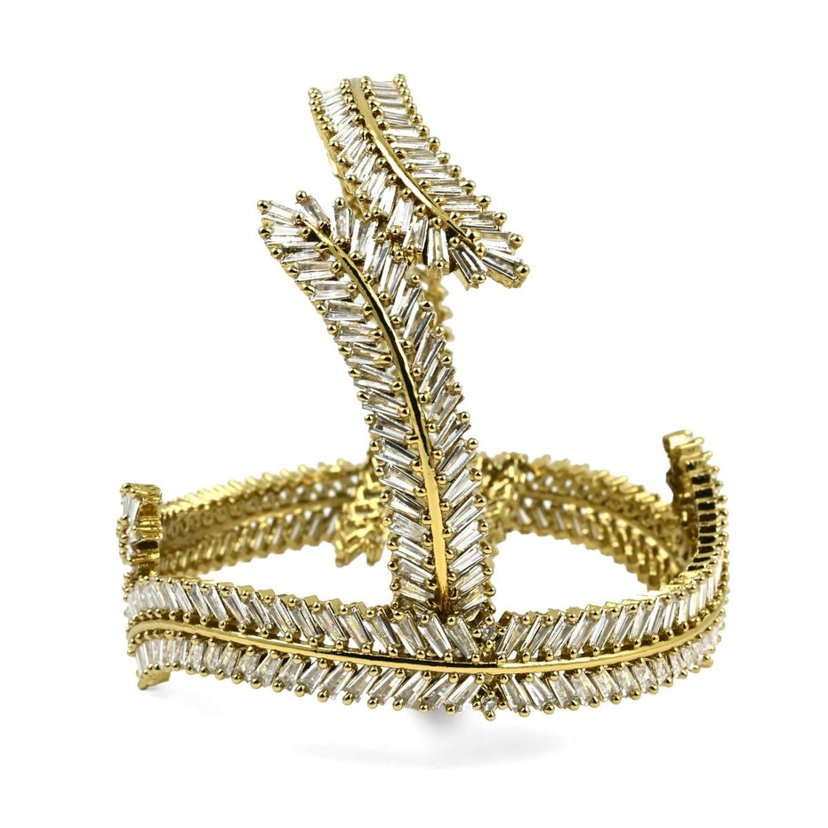 Mehendi Plated CZ Diamond Leaf Pattern Openable Bangles (Pack of 2) - Opal Touch