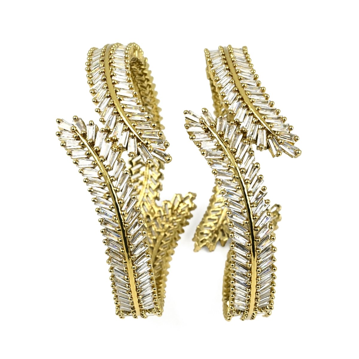 Mehendi Plated CZ Diamond Leaf Pattern Openable Bangles (Pack of 2) - Opal Touch