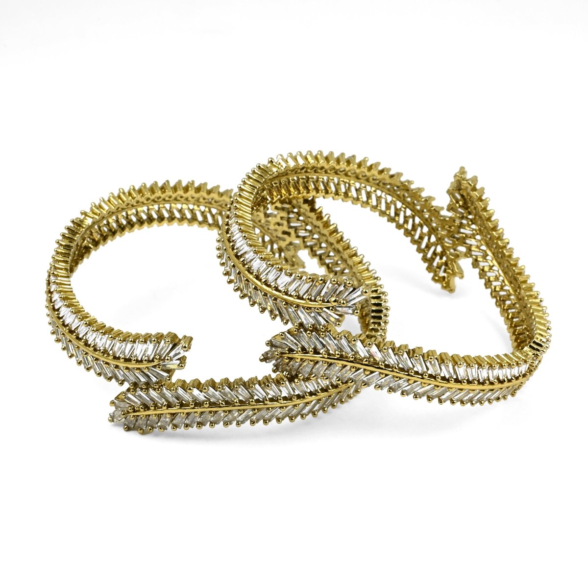 Mehendi Plated CZ Diamond Leaf Pattern Openable Bangles (Pack of 2) - Opal Touch