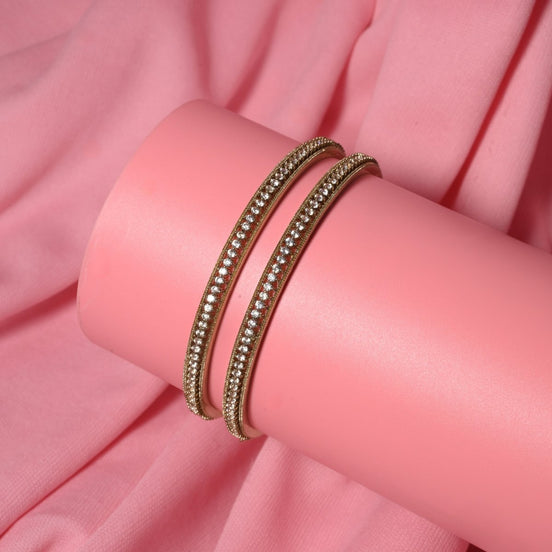 Mehendi Plated CZ Diamond Micro - Pave Slim Bangles (Pack of 2) - Opal Touch
