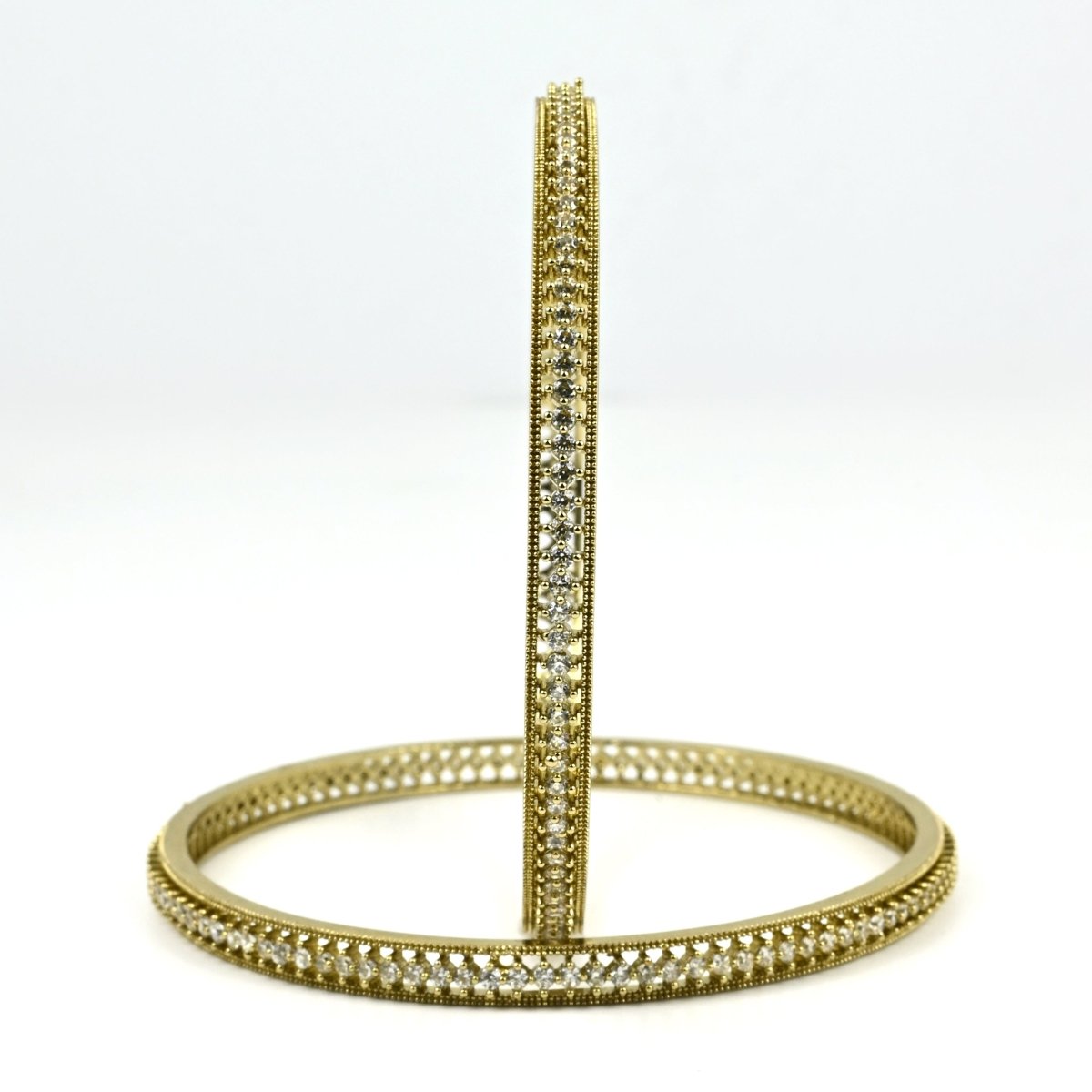 Mehendi Plated CZ Diamond Micro - Pave Slim Bangles (Pack of 2) - Opal Touch