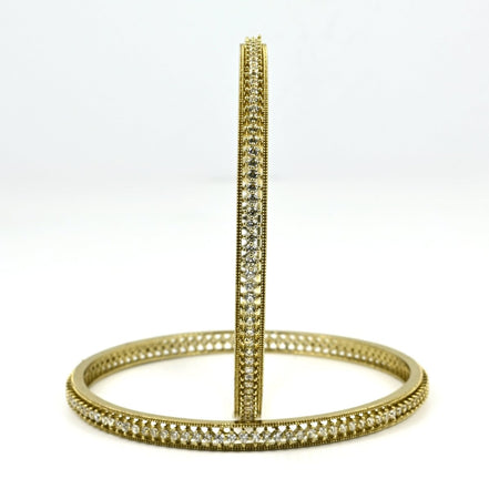 Mehendi Plated CZ Diamond Micro - Pave Slim Bangles (Pack of 2) - Opal Touch