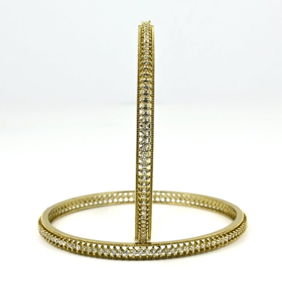 Mehendi Plated CZ Diamond Micro - Pave Slim Bangles (Pack of 2) - Opal Touch