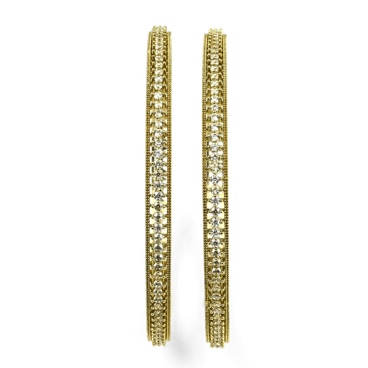 Mehendi Plated CZ Diamond Micro - Pave Slim Bangles (Pack of 2) - Opal Touch