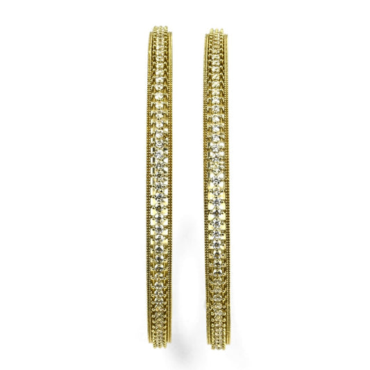 Mehendi Plated CZ Diamond Micro - Pave Slim Bangles (Pack of 2) - Opal Touch