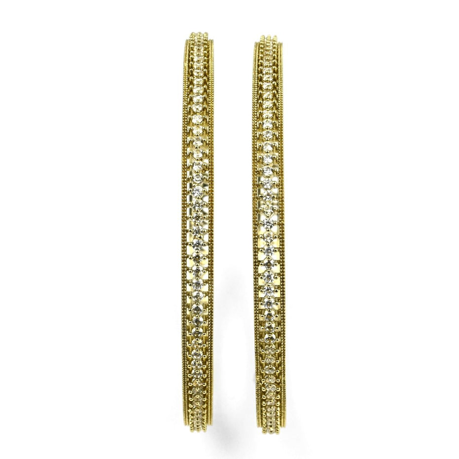 Mehendi Plated CZ Diamond Micro - Pave Slim Bangles (Pack of 2) - Opal Touch