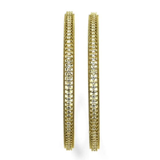 Mehendi Plated CZ Diamond Micro - Pave Slim Bangles (Pack of 2) - Opal Touch